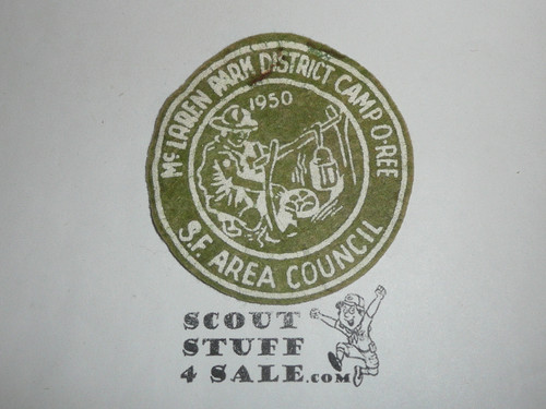 1950 San Francisco Area Council McLaren Park District Camporee Felt Patch, used