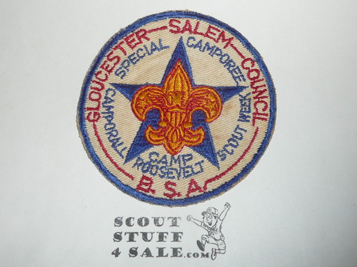 Gloucester Salem Council Camporee Patch, Camp Roosevelt, 1950's, lite use
