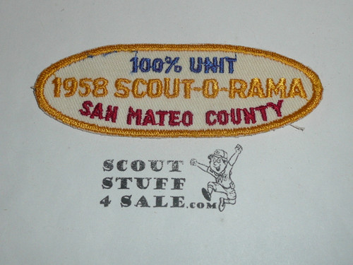 San Mateo Council Scout-O-Rama 100% unit Patch, 1958