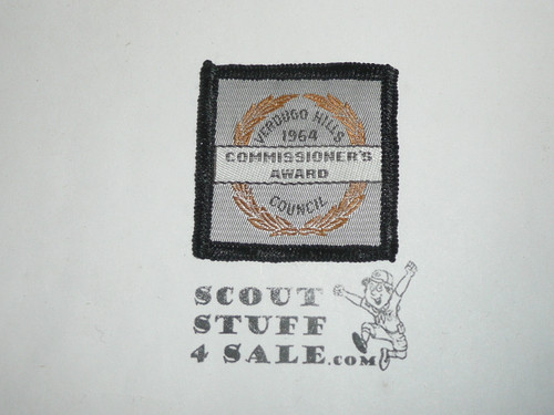 Verdugo Hills Council Commissioner's Award Woven Patch, 1964