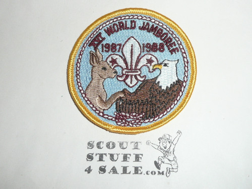 1987-1988 Boy Scout World Jamboree USA Contingent Patch, Kangaroo and Eagle, yellow bdr