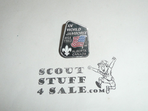 1983 Boy Scout World Jamboree Enameled Pin, Black with American Flag, 1"