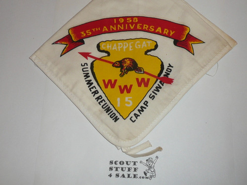 Order of the Arrow Lodge #15 Chappegat 1958 Summer Reunion Neckerchief, Camp Siwanoy