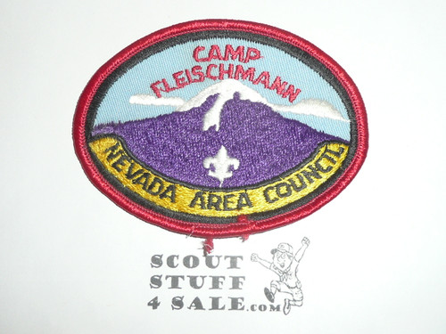 Camp Fleischmann Patch, Nevada Area Council, lt blue twill, red r/e bdr