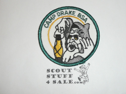 Camp Drake Patch, wht twill with green bdr
