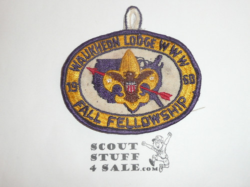 Order of the Arrow Lodge #55 Waukheon 1960 Fall Fellowship Patch, used