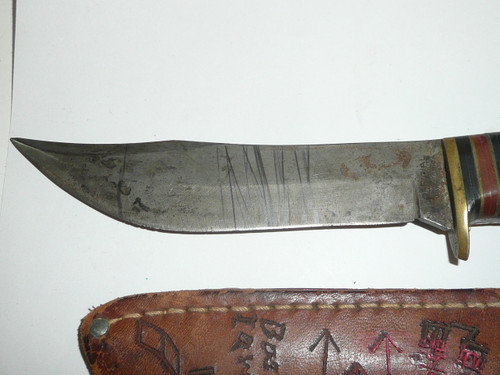 Boy Scout Sheath Knife with leather Sheath, Manufactured by Western, used (PAT3)