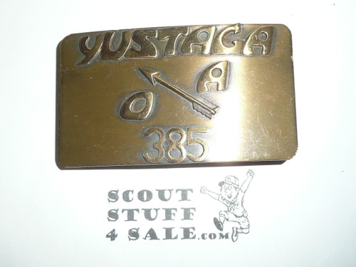 Order of the Arrow Lodge #385 Yustaga 1970's Brass Boy Scout Belt Buckle