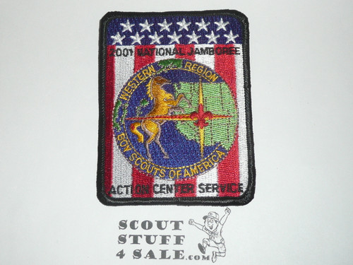 2001 National Jamboree Western Region Action Center Service Patch, black bdr