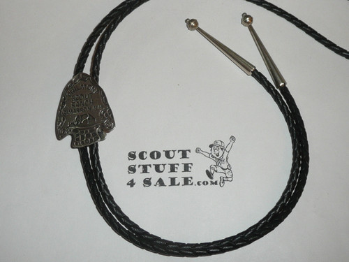 Philmont Scout Ranch,STERLING Silver Arrowhead Bolo tie with braided leather cord and silver tips