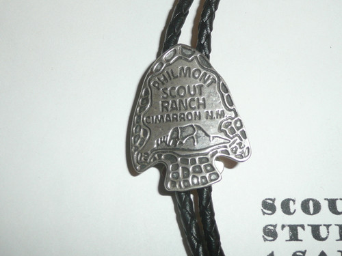 Philmont Scout Ranch,STERLING Silver Arrowhead Bolo tie with braided leather cord and silver tips