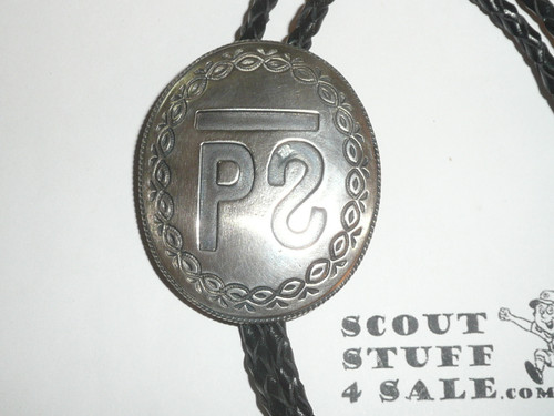 Philmont Scout Ranch,STERLING Silver Philmont Brand Bolo tie with braided leather cord and silver tips