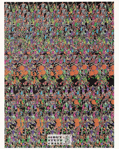 Basketball Magic Eye 3D Optical Illusion Postcard, Classico SF #528-044, 8x10"