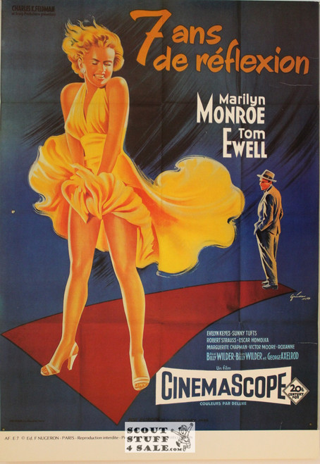 Marilyn Monroe 7 Years of Reflection Vintage French Movie Poster, Editions Nugeron #E7, 11x15.25"