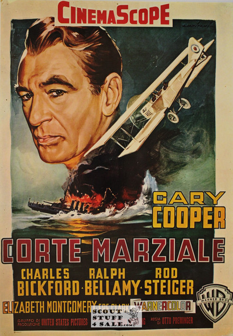 Gary Cooper Court Martial Vintage French Movie Poster, Editions Nugeron #E25, 11x15.25"