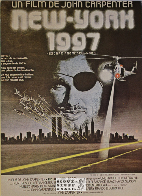 Escape From New York Kurt Russel Vintage French Movie Poster, Editions Nugeron #E109, 11x15.25"