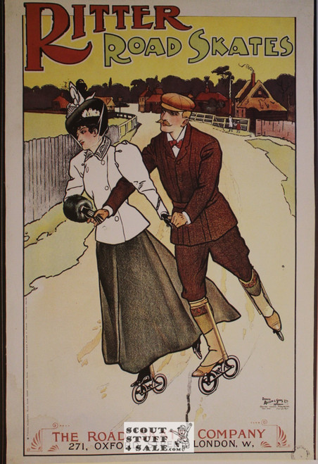 Ritter Road Skates 1900's Ad Vintage French Poster, Editions Nugeron, 11x15.25"