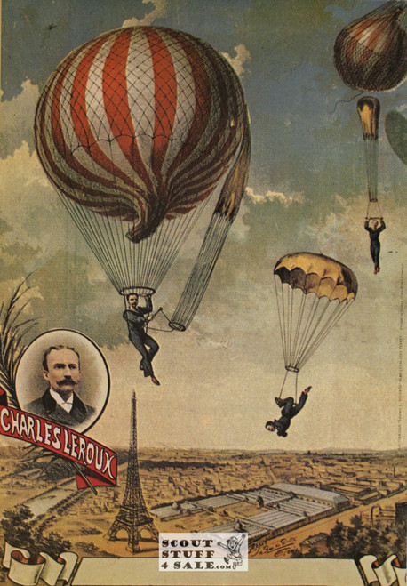 Charles Leroux Balloonist 1900's Ad Vintage French Poster, Editions Nugeron, 11x15.25"