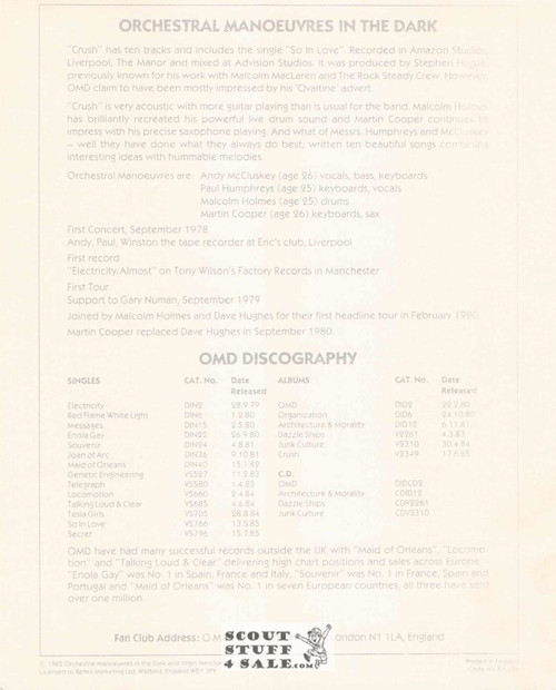 Orchestral Manouvers in the Dark 8x10" English Poster by Editions Nugeron #PA356