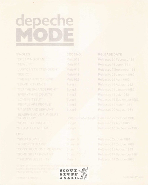 Depeche Mode 8x10" English Poster by Editions Nugeron #PA369