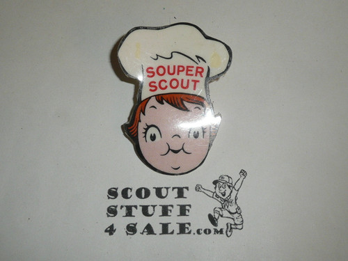 Campbells Souper Scout Neckerchief Slide, Plastic