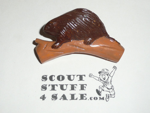 Beaver on Log NEAL Neckerchief Slide, brown/tan