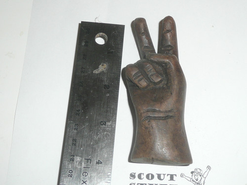 Carved Wood Hand making the Peace Sign, 4" Tall
