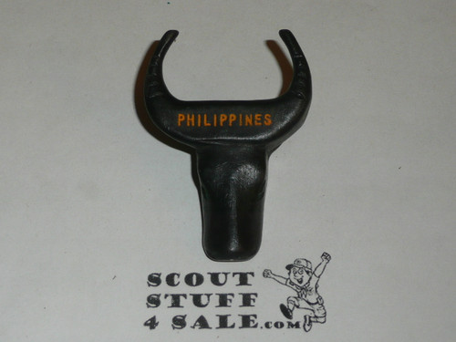 Carved Steer Head Neckerchief Slide, Dark Wood, Philippines #4