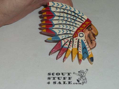 Wood Carved Indian Chief Neckerchief Slide, right facing