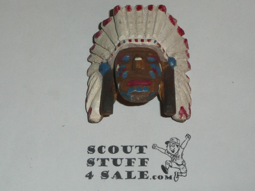 Wood Carved Indian Chief Neckerchief Slide