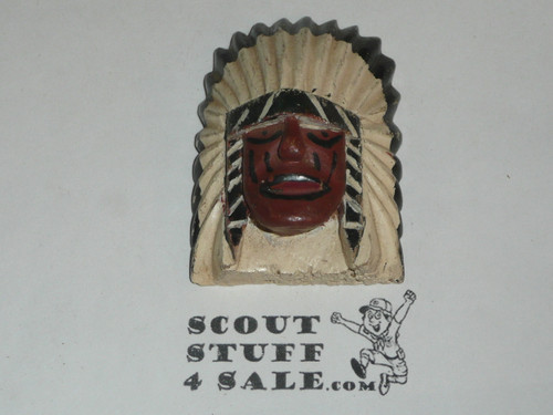 Wood Carved Indian Chief Neckerchief Slide, no slide on back