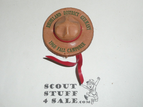 1968 Rhineland District Germany Fall Camporee Leather Neckerchief Slide, Transatlantic Council, Campaign Hat