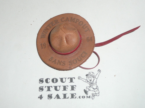 1964 San Souci Winter Campout Leather Neckerchief Slide, Campaign Hat