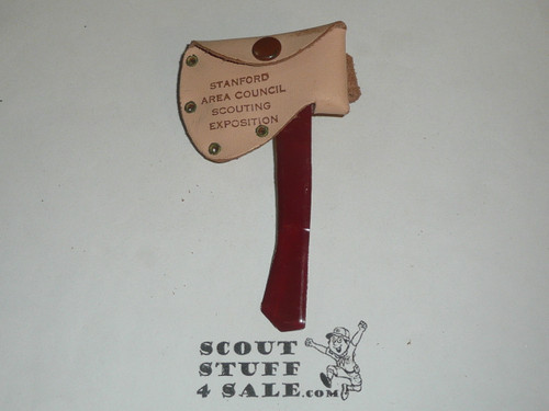 Stanford Area Council Scouting Exposition Axe with Leather Sheath Neckerchief Slide