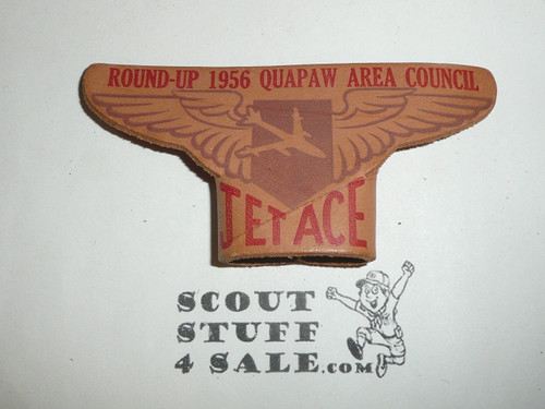 1956 Quapaw Area Council Jet Ace Round-up Leather Neckerchief Slide