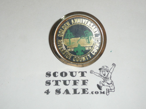 Riverside County Council 1970 50th Anniversary Metal Disk Neckerchief Slide