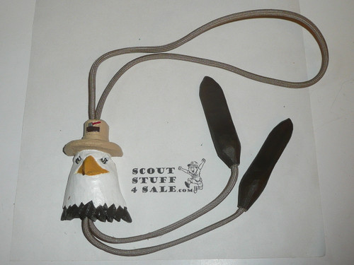 B. Thacker Eagle Wood Badge Carved Wood Bolo tie