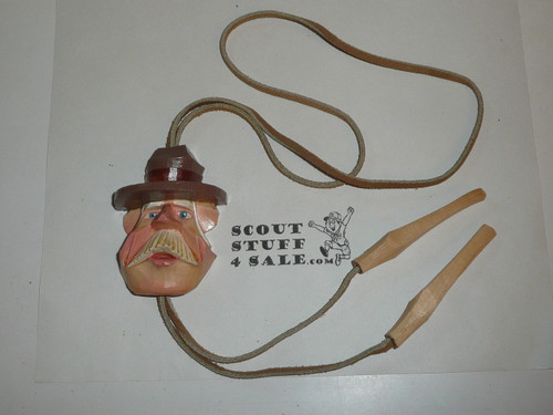 Bill Burch Boy Scout Leader Carved Wood Bolo tie