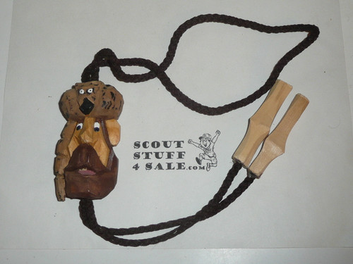 Frontiersman Carved Wood Bolo tie