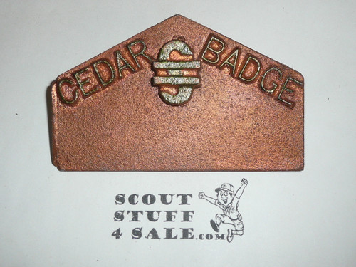 1950's Los Angeles Area Council Cedar Badge Junior Leader Training Program cast metal Neckerchief Slide, Copper color