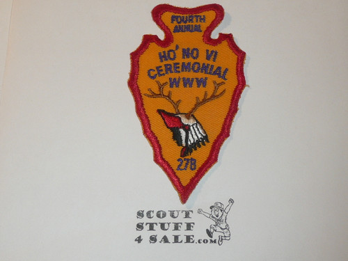 Order of the Arrow Lodge #278 Yo-Se-Mite 1965 Fourth Ho' No Vi Ceremonial Patch, glue/paper on back
