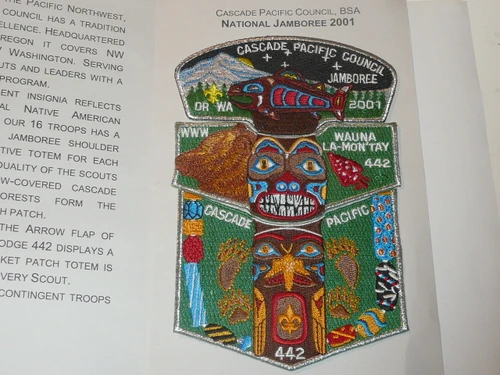 Order of the Arrow Lodge #442 Wauna La-Mon'Tay 2001 National Jamboree 3 piece Patch Set, Cascade Pacific Council