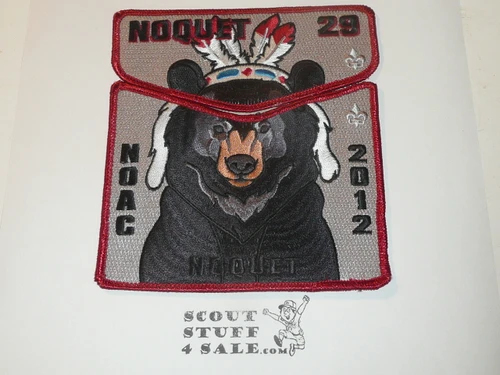 Order of the Arrow Lodge #29 Noquet 2012 NOAC 2 piece Flap Patch Set, Red bdr