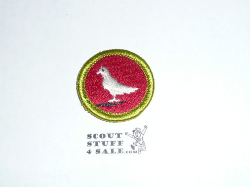 Pigeon Raising - Type H - Fully Embroidered Plastic Back Merit Badge (1972-2002)