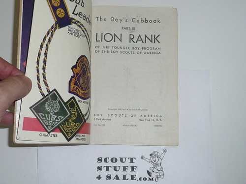 1943 Lion Cub Scout Handbook, 12-44 Printing