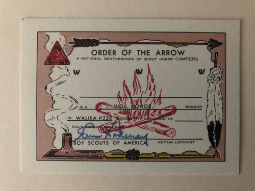 RARE Walika O.A. Lodge #228 Vigil Member Card, Original Ink Signature by Urner Goodman