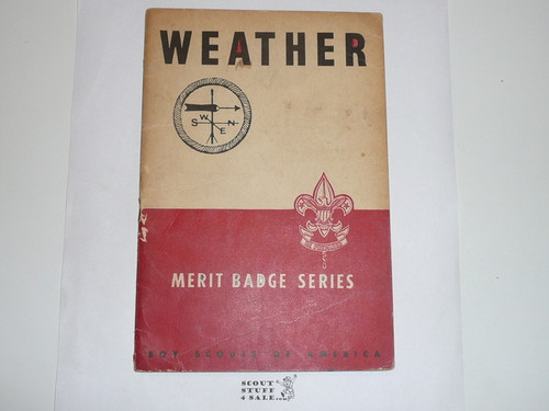 Weather Merit Badge Pamphlet, Type 5, Red/Wht Cover, Wartime Book, 4-44 Printing