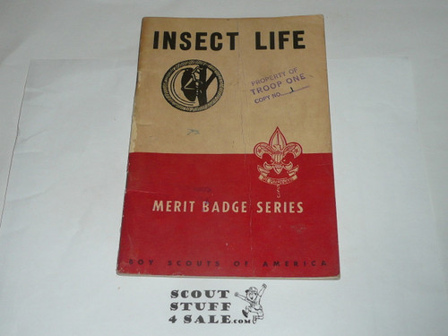 Insect Life Merit Badge Pamphlet, Type 5, Red/Wht Cover, Wartime Book, 6-44 Printing