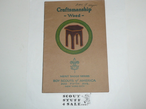 Craftmanship - Wood Merit Badge Pamphlet, Type 3, Tan Cover, 1927 Printing, Mint Condition