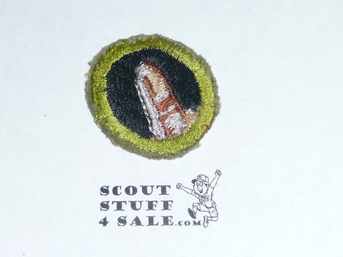 Rocks and Minerals - Type E - Khaki Crimped Merit Badge (1947-1960), some paper on the back